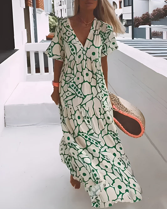 Zomerse Maxi Jurk met Grafische Print en V-Hals