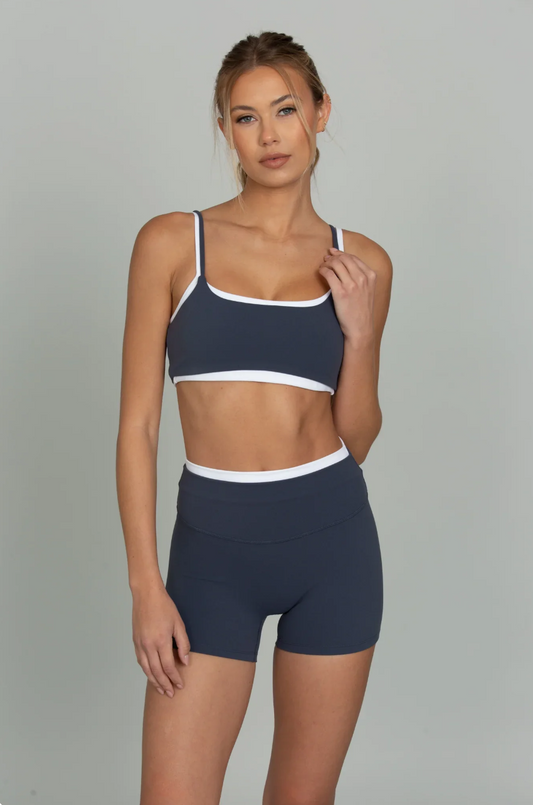 Zenova 2-Delige Sportoutfit – Naadloze Sport BH & Legging – Donkerblauw/Wit