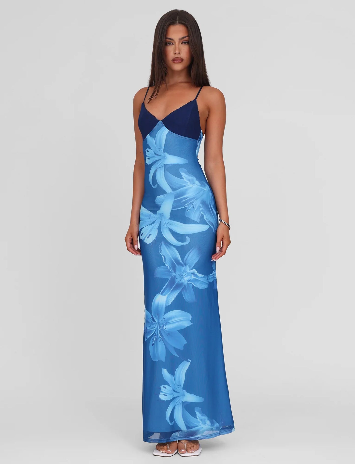 Ibiza Blauwe Bloemenjurk