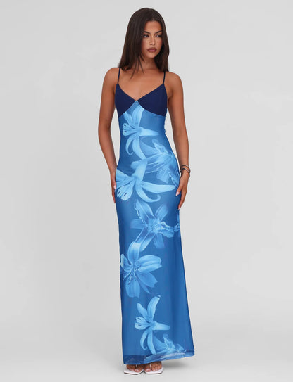 Ibiza Blauwe Bloemenjurk
