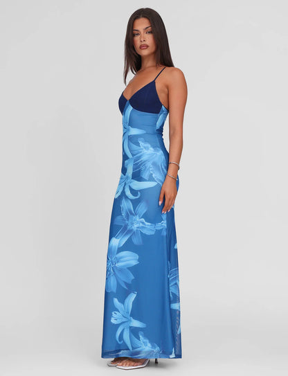 Ibiza Blauwe Bloemenjurk