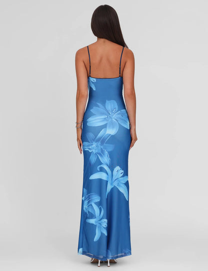 Ibiza Blauwe Bloemenjurk